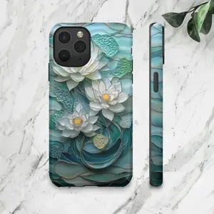 Stained Glass Lotus Blossom Magnetic Tough Case – Boho Floral , Nature Inspired Phone Protection.Case Suitable for IP 11 12 13 14 15 16 17Pro, Plus, Promax,Tough Case