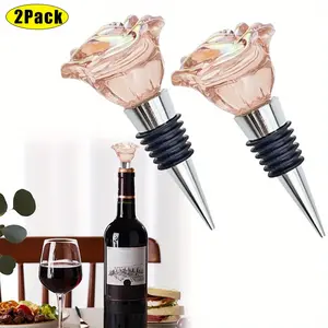 2 Pack Cute Wine Stopper Bottle Topper Decorative Glass Cork Beautiful Rose Wine Accessories Modern Stoppers for Wine Lovers Bouquet Style Reusable Wine Preserver for Beverage and Party Use