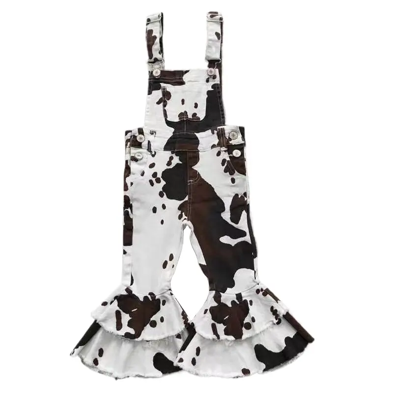 Girls' Leopard Print Denim Overalls (4-5 Years) - Summervibes Kids Fashion, Fitted, Adjustable Straps, Adjustable Waist, Western Cow Style, All-Season Bottoms, Style F P0084