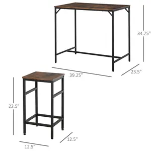【GOOGREAT】5-Piece Industrial Dining Table Set, Bar Table & 4 Stools Set, Space Saving for Pub & Kitchen, Black/Brown
