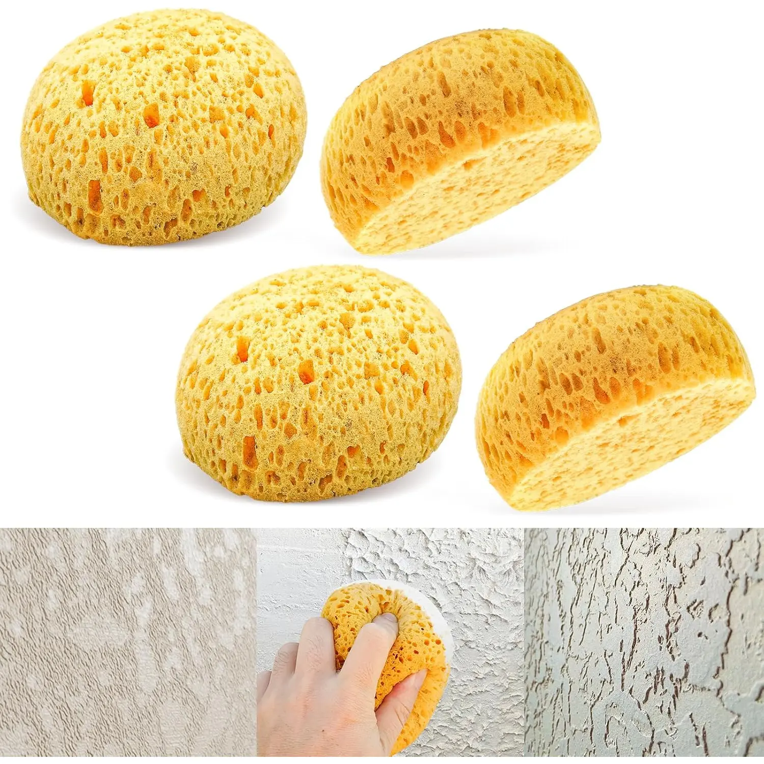 4Pcs Knockdown Texture Sponges, Sponge for Patch/Repair Ceiling Drywall Wall, DIY Painting Ceiling Wall Texture, Round Sponge, Clay sponges for Pottery, Texture Sponges