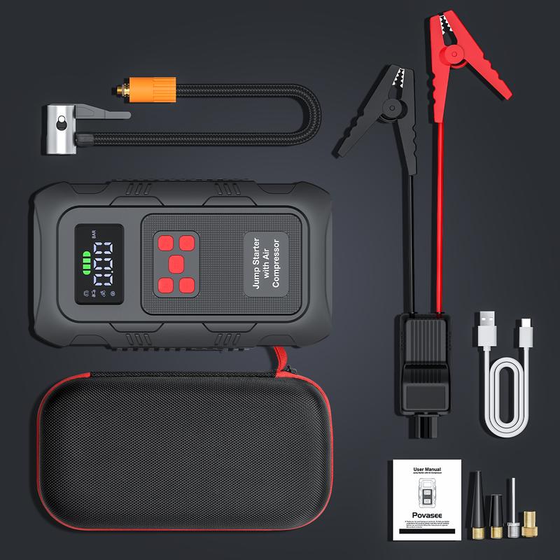 HPBS 24000mAh Power Bank Auto Battery Booster With Air Compressor 6000A 150PSI Fast Inflation 12V Portable Jump Starter for 10.0L Gas and 8.0L Diesel Engines