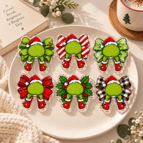 Christmas Green Monster Bow MagSafe Phone Grip, Cute Funny Holiday Magnetic PopSocket, Festive Christmas Ribbon Phone Holder, Whimsical Xmas Phone Accessory, Christmas Gifts