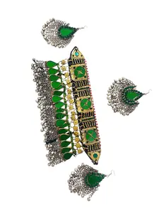 Afghan Tribal Choker Necklace Set | Black Kuchi Jewelry | Vintage Pashtun Statement Jewelry