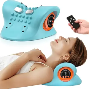 Multi functional heated shoulder and neck massager, Neck shoulder relaxer, electric kneading and massage pillow, deep tissue kneading node suitable for home and office, sky blue ergonomic rechargeable design