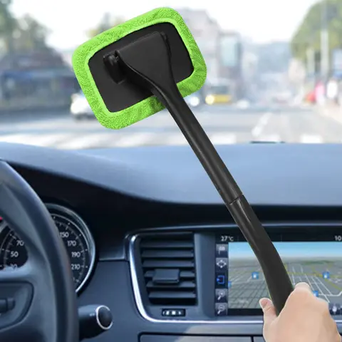 Car Windshield Cleaning Tool – Extendable Handle with 4 Washable Microfiber Pads, Auto Glass Wiper Cleaner for Cars & Trucks
