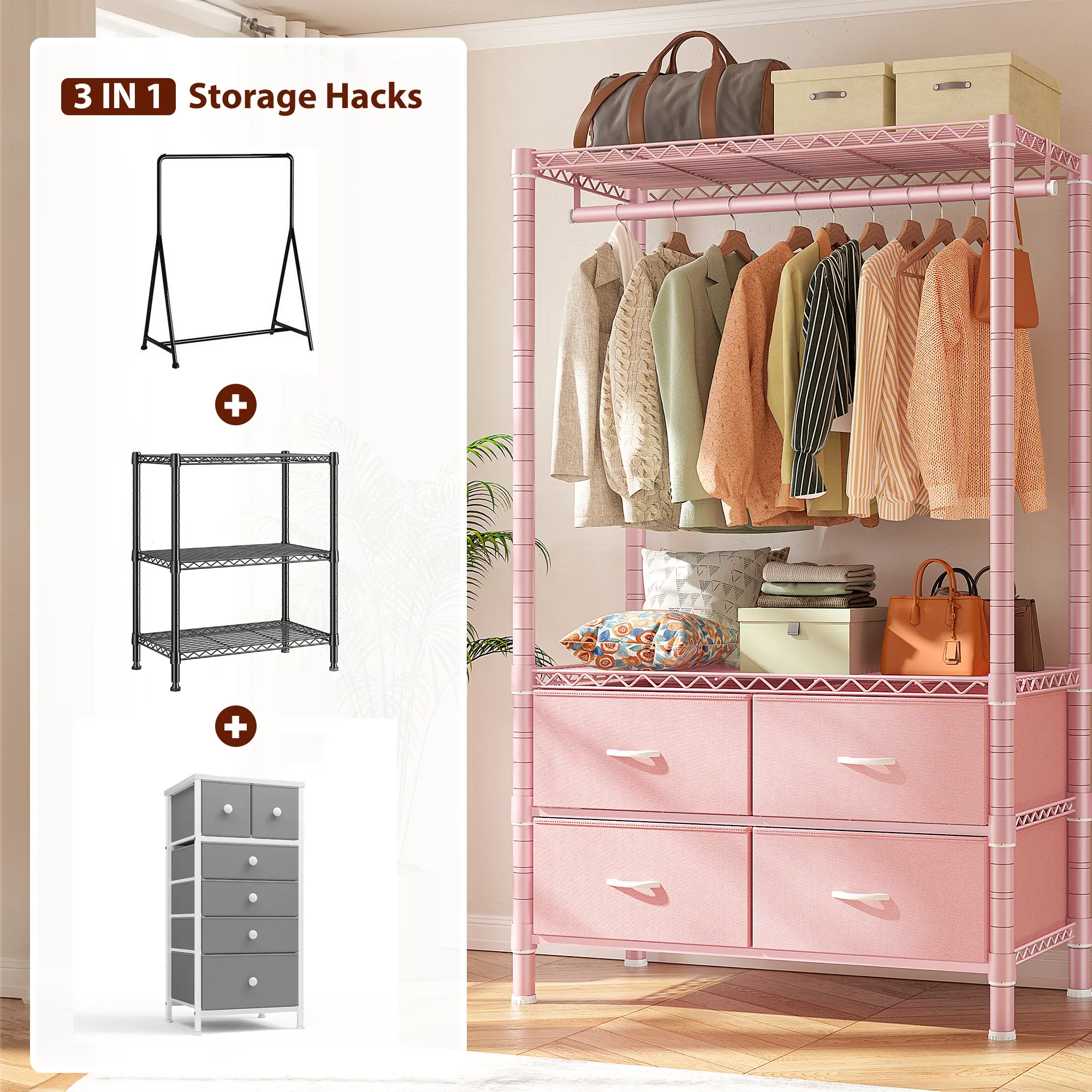 Clothes Rail Dresser With Hanger Rack Coat Rack Chest Drawer With Clothes Rail HOKEEPER 650lbs Freestanding Clothes Rail Dresser With Hanger Rack Coat Rack Chest Drawer With Clothes Rail HOKEEPER 650lbs Freestanding