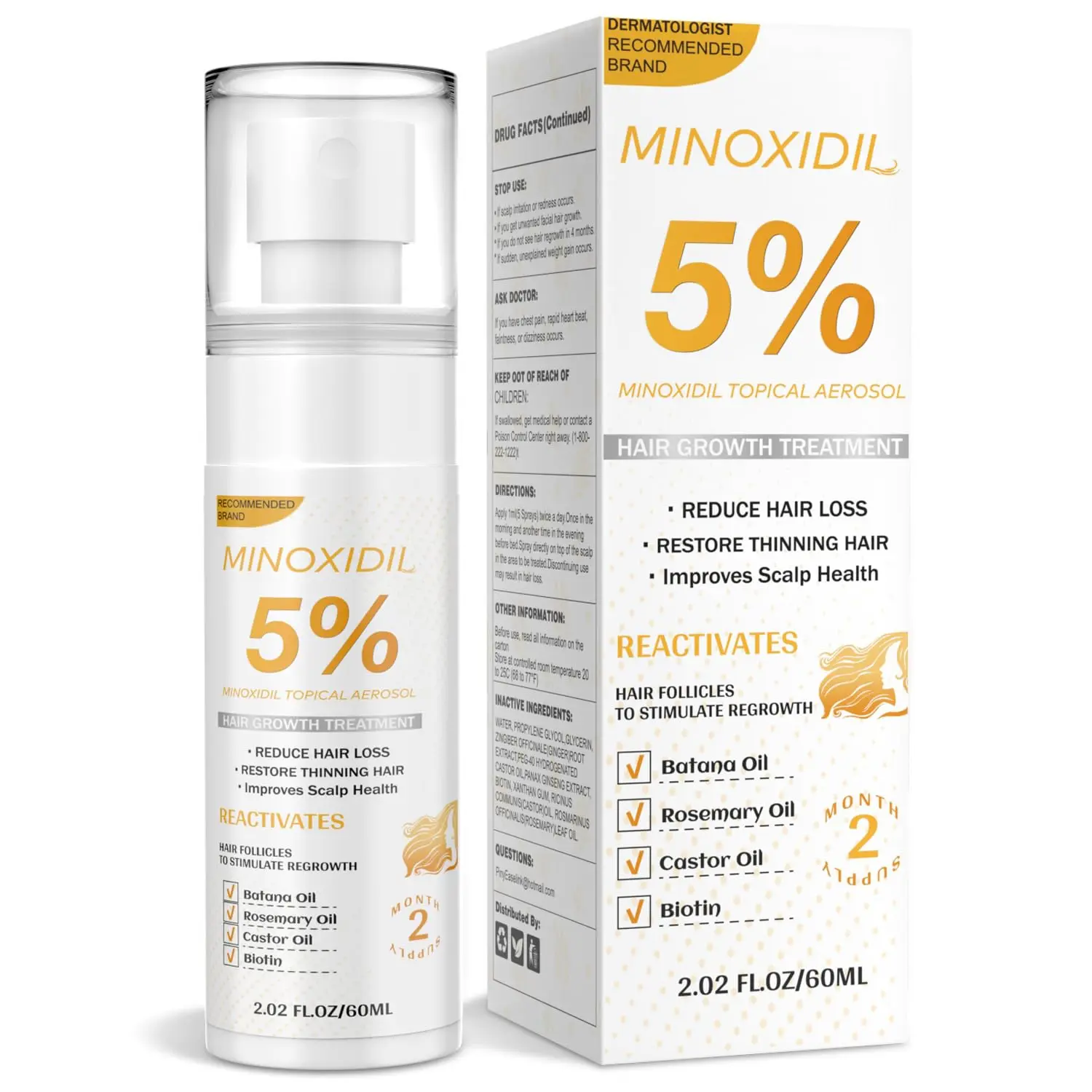 Minoxidil for Men and Women, Hair Growth Biotin Serum with Batana and Rosemary for Hair Beard Regrowth Treatments Extra Strength Hair Loss Solution, Clinically Proven to Regrow Thicker