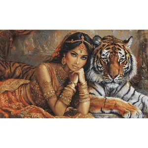 The Indian Princess and The Royal Tiger BU5060L Counted Cross-Stitch Kit