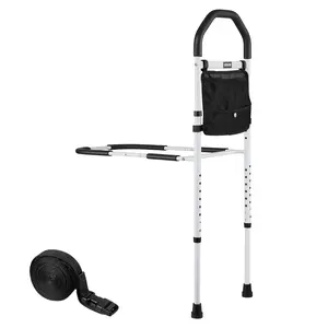 VEVOR Bed Rail for Elderly, Bedside Assist Rails with Supporting Leg and PU Handrail, Adjustable Height Carbon Steel Pipe Bedside Cane, Bed Bars for Seniors & Patients, Fits King, Queen, Full, Twin