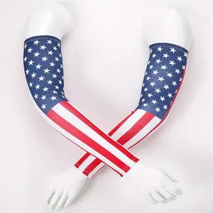 1 Pair USA Flag Compression Arm Sleeves Patriotic Stars Stripes Design Cooling Fabric 45cm Length for Baseball Football Outdoor Sports Unisex Men Women Sports Accessories