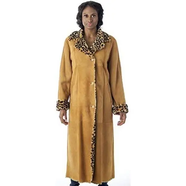 Women's Long Winter Genuine Shearling Coat - Full-Length Suede Outerwear with Warm Wool Lining, Tops, Available in Black & Gray, Dry Clean Only, Apparel, Fur, Jacket
