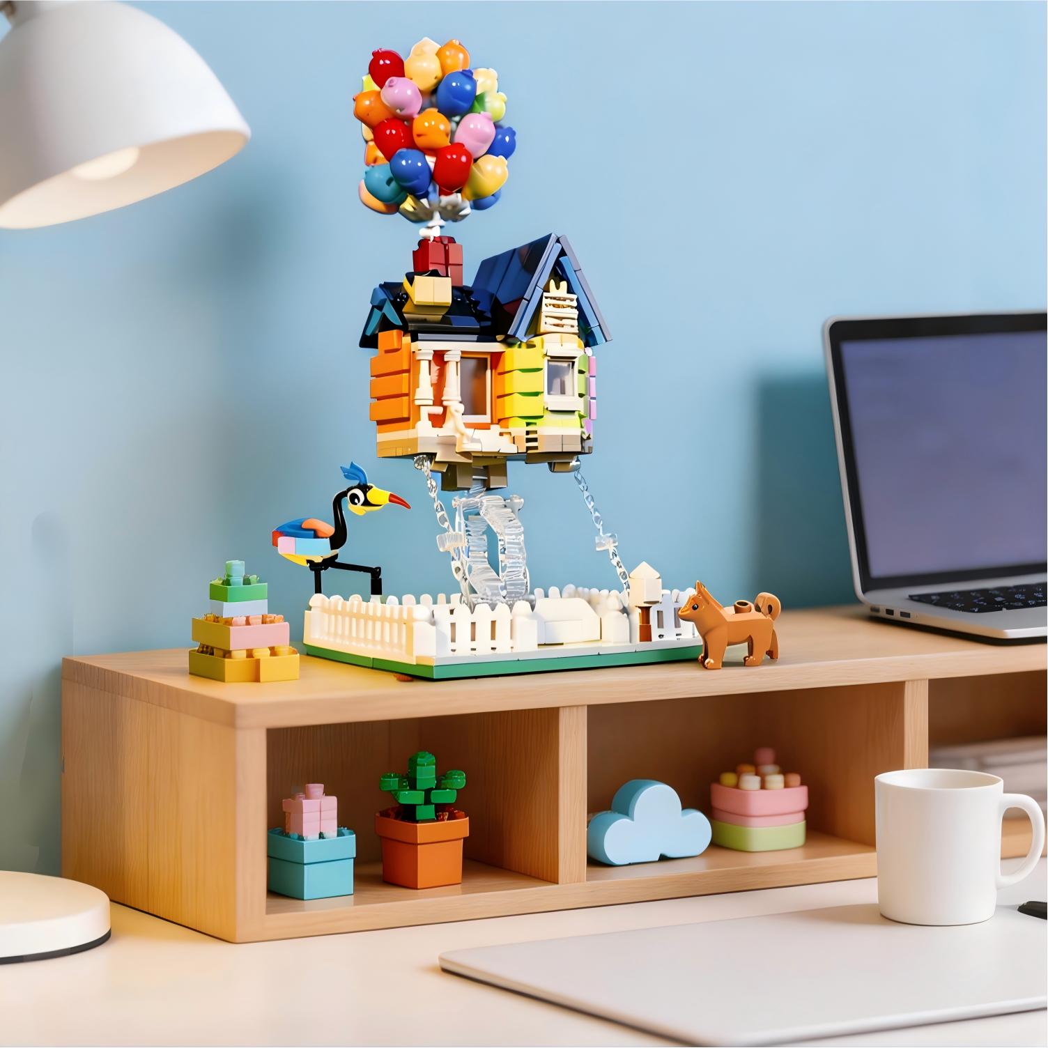 Floating Balloon House Building Blocks Set 2-in-1 , Movie Inspired Collectible Creative Toy, Perfect Christmas Birthday Gift for Kids & Adult Movie Fans,with Removable Transparent Stand