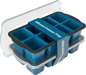 Ice Cube Tray For Freezer, 16 Large 1/2 Cub Cubes, Silicone Ice Trays For Freezer With Lid, Heavy-duty, Sturdy and Easy to Demold, Suitable for whisky, coffee, Herbs, Purees, 2-Pack