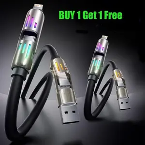 [buy 1 Get 1 Free] 6.6ft 4-In-1 Multi USB Charging Cable, USB a Type C Wired Lightning Max65w Fast Charging, Data Sync for iPhone iPad Pro