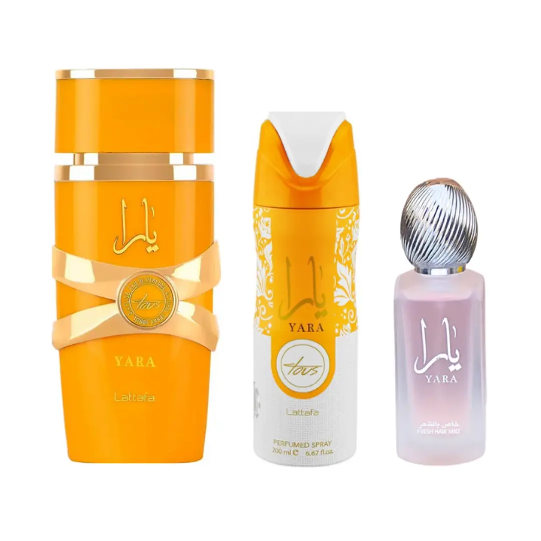 Lattafa Yara Tous EDP Perfume Set - 3-Piece Self Care Products Bundle with 100ml Long-Lasting EDP Liquid Colognes, 200ml Deo, 50ml Hairmist (Pre-Filled Micro-Bottles Fragrance Sets)