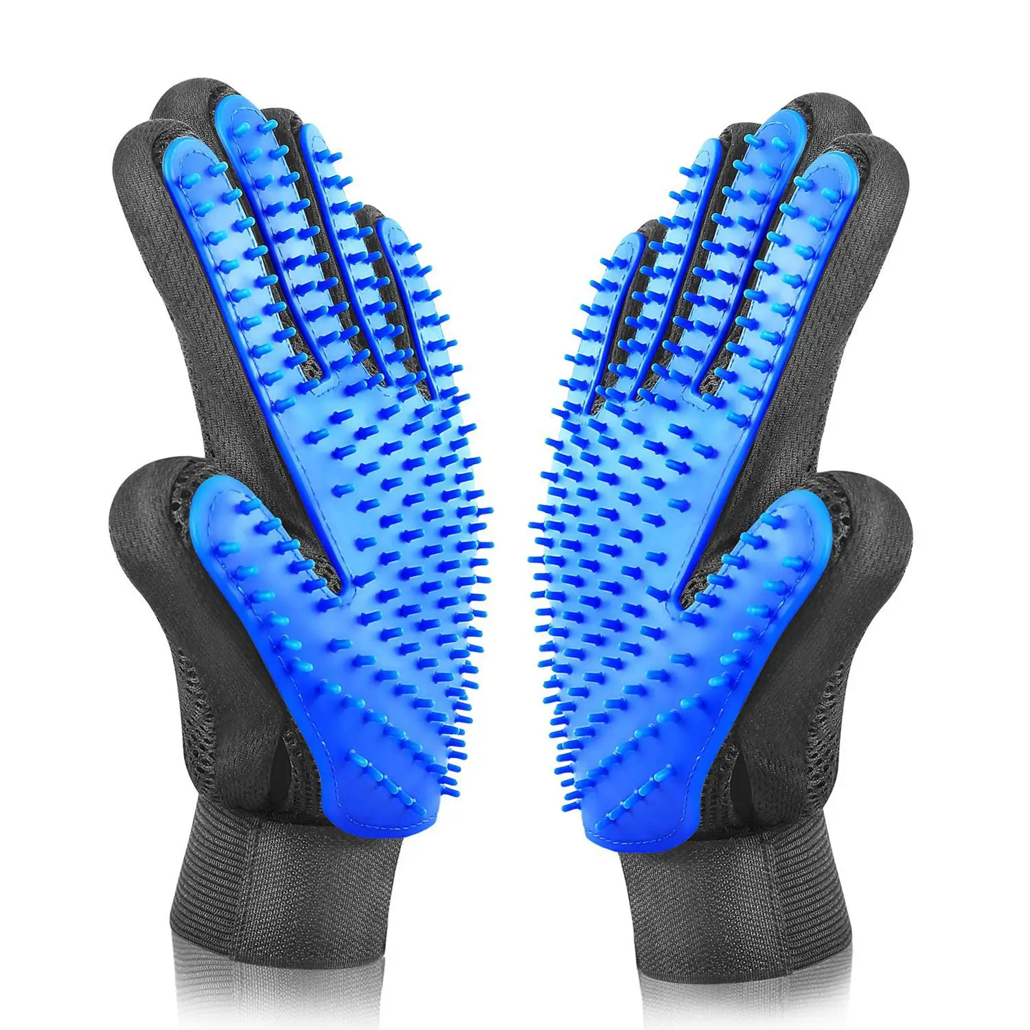 UPGRADED PAIR Pet Grooming Gloves Brush Dog Cat Fur Hair Removal Mitt Massage Blue, Black or Pink