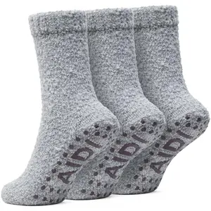 Polar Feet Non-Slip Fuzzy Crew Socks for Men 3-Pack, Warm Anti-Skid Slipper Socks with Soft Stretch Polyester Blend
