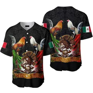 Mexico Baseball Jersey Rooster Aztec Pattern Design Streetwear Casual Summer Sports Shirt Unisex Comfortable Loose Fit Athletic Wear Gym Training Top Heritage