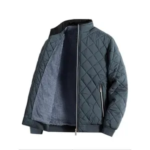Men's Plain Quilted Zip Up Pocket?Winter Coat, Regular Fit Casual Long Sleeve Stand Collar Outerwear for Winter, Men's Clothes for Daily Wear（gift）