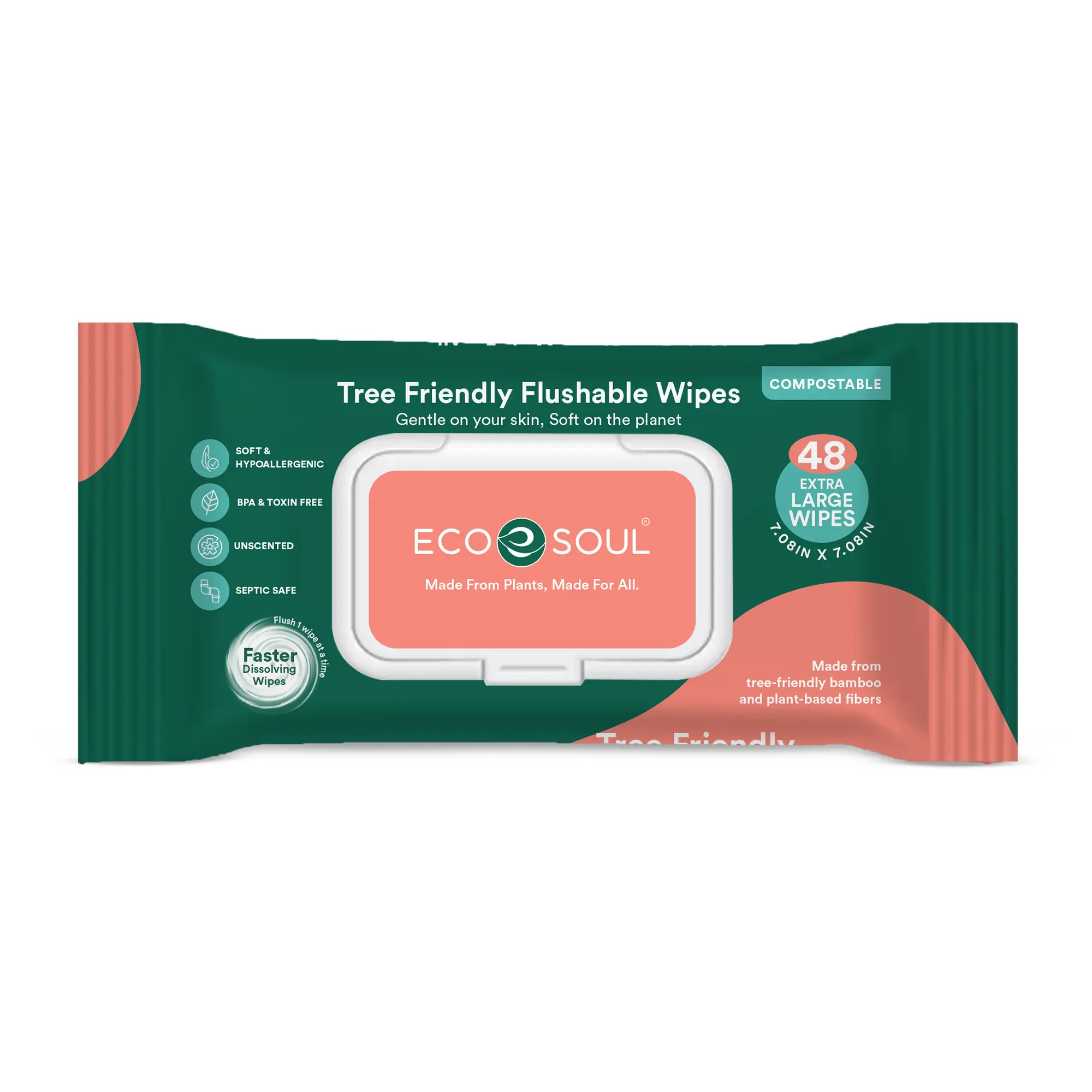 Premium Bamboo Flushable Wipes  - 48 Wipes Per Pack