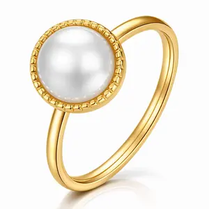 LUNA PEARL RING, 18K GOLD PLATED STEEL