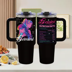 1pc 40oz for gemini Zodiac Tumbler Stainless Steel Travel Mug with Lid & Handle - Double-Wall Insulated Cup, for gemini Twin Sisters Astrology Design, Spill-Proof, Lightweight & Durable 304 Stainless Steel, Keeps Drinks Hot/Cold for Hours