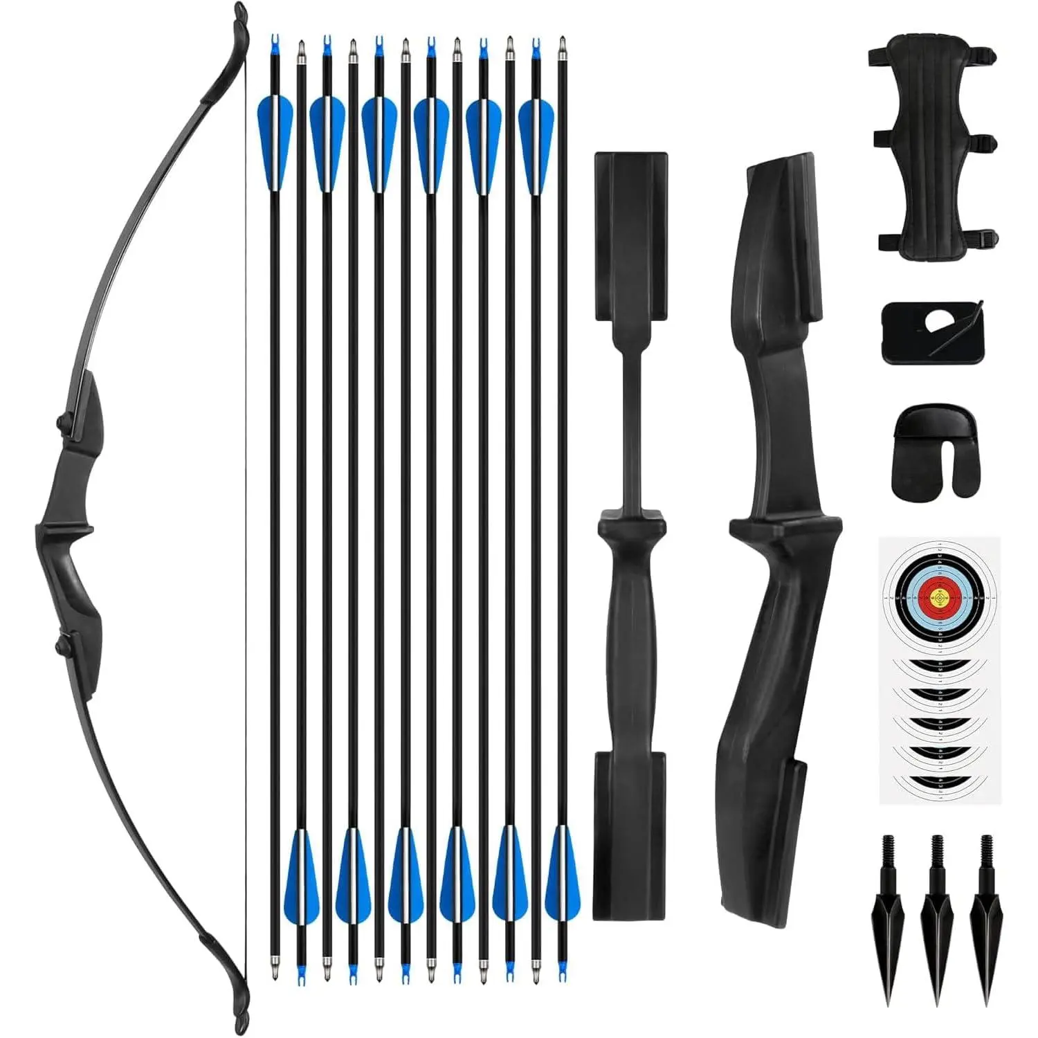 Detachable Recurve Bow Set with Arrows for Archery - Ambidextrous (Both Hands Can Shoot Arrows), 20-40 lbs Draw Weight, R/L Marking, for Adults & Beginners Outdoor Practice