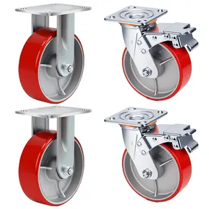 6 Inch Heavy Duty Caster Wheels Set of 4 Industrial Casters with ,Load 5000Lbs,Polyurethane Silent Steel Wheels,for Heavy Duty ,Industrial Equipment Movement,U-Boat Cart(2Brake&2Rigid)