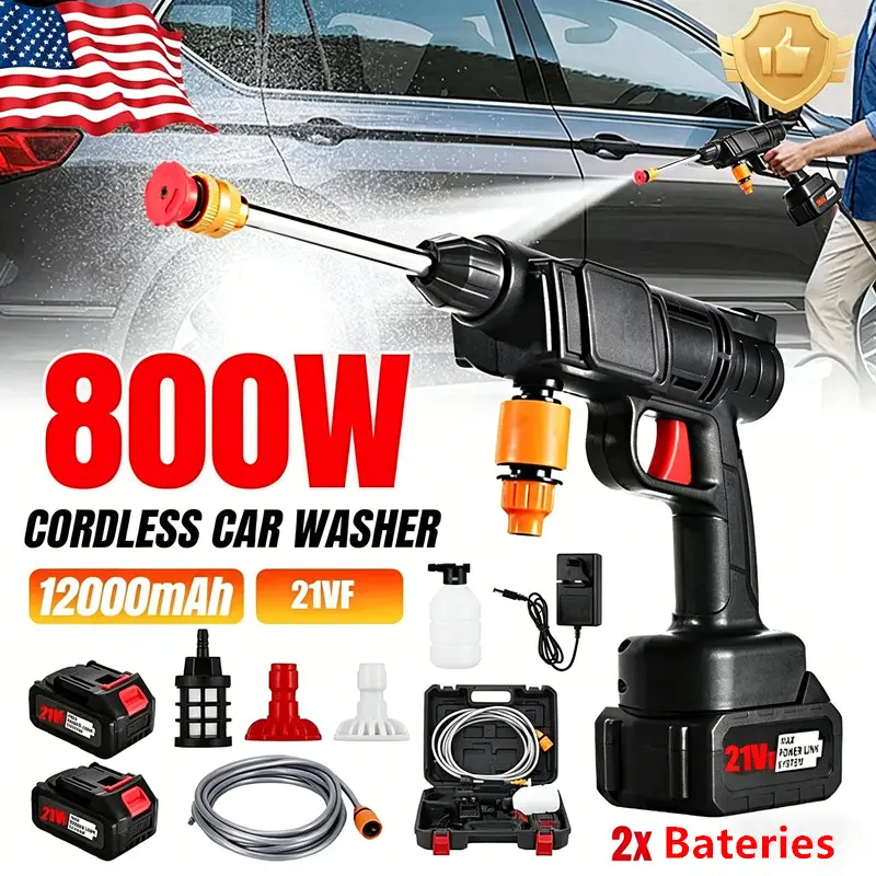 Cordless High Pressure Water Spray Gun Portable Car Washer with 2 Batteries Expert Airbrush Detailing Kit