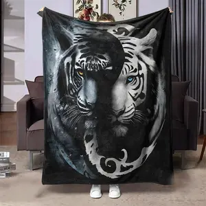 Cool Tiger Pattern Blanket, 1 Count Soft Warm Nap Throw Blanket, Air-conditioned Room Blanket for Home Office Travel Camping Dormitory, Cozy Chic Blanket