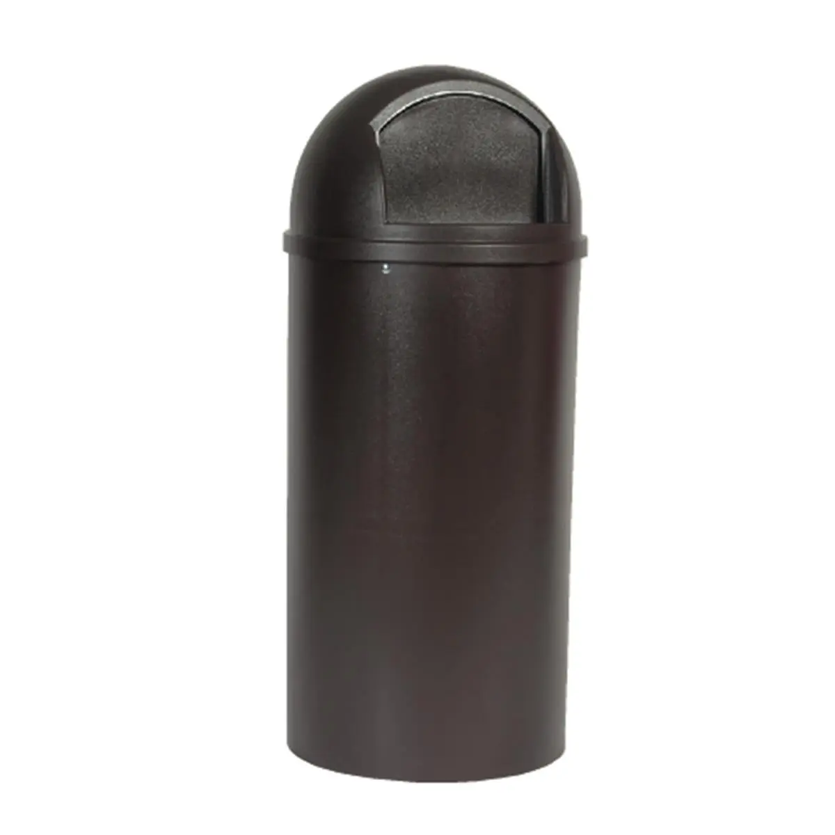 212 MAIN Plastic 25gal Dome-Top Type Trash Receptacle, Rubbermaid Commercial Products Design, Hinged Door Closure, UV Stable - Brown