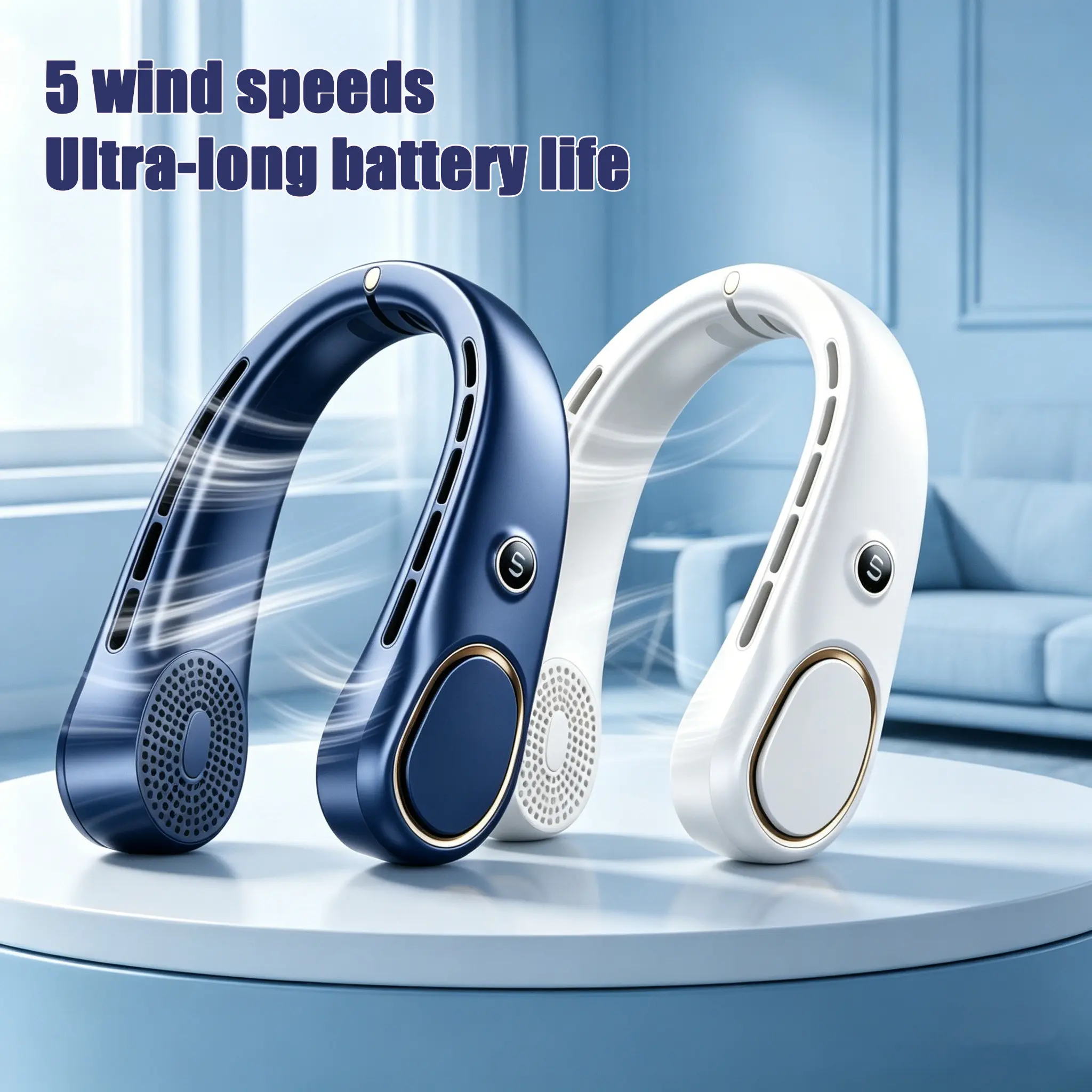 Portable Neck Fan, Hands Free Bladeless Fan, 5 Speeds,3000 mAh Battery Operated Wearable Personal Fan,Twistable, Rechargeable Hanging Neck Fan