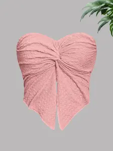 Women's Solid Color Bandeau Bikini Top, Casual Fashion Chic Swim Top for Beach Holiday Vacation, Ladies Swimwear for All Seasons