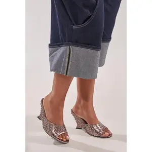 AZALEA WANG FABRON PEWTER EMBELLISHED WEDGE SANDAL