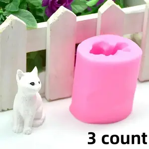 3D Cat Shaped Candle Silicone Mold, 3 Counts Resin Clay Soap Mold, DIY Craft Mold for Decoration and Making Crafts