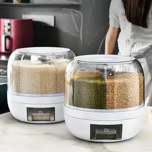 Large Capacity Food Dispenser 360° Rotating | Airtight Grain Storage Container | Multi-Grid Space Saving Organizer For Rice, Beans, Grains, Cereal & Dry Fruits | 3.5kg Food Storage Box | Essential Kitchen Organizer Gadget Must Have