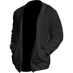 Men's Shawl-Collar Long-Sleeve Open-Front Knit Cardigan with Pockets