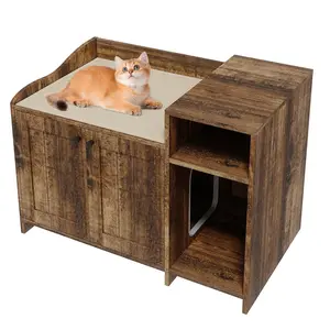 Garvee Cat Litter Box Enclosure with Storage Shelf, Furniture-Style Hidden Litter Cabinet Dual-Door, Multi-Functional End Table for Home Use, Fits Most Standard Litter Boxes