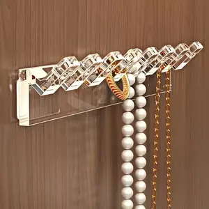 3-Piece Acrylic Wall-Mounted Jewelry Organizer with 8 Hooks, Space-Saving Storage Rack for Necklaces Bracelets Earrings Rings, Jewelry Storage Unit