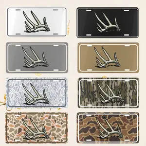 Antler Shed Camo License Plate Custom Camouflage Car Tag Hunting Truck Accessories Unique Vanity Plate for Hunters Outdoor Enthusiasts Durable Stylish Car Decor Gift