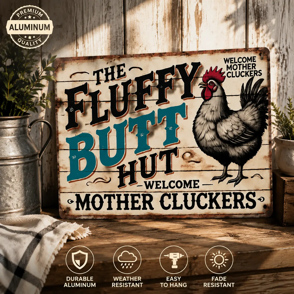Mother Cluckers Aluminium Metal Sign - Funny Chicken Coop Decoration, Vintage Farmhouse Wall Art, Rustic Kitchen Gift for Chicken Lovers, 8x12 in Barn & Garden Decor