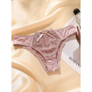 5-Pack Women's Sexy Lace Trim Low-Waist Panties - Soft and Comfortable Nylon Briefs with Bow Detail, Available in Black, Red, Teal, Pink, and Purple, Elegant Underwear, Suitable for Casual Wear