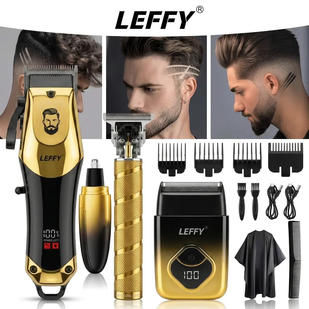 LEFFY Cordless USB Rechargeable Hair Clipper Kit，male hair clipper，adjustable blade hair clipper，dry clipper，armpit hair，lcd power display，clipper guards，ideal barbersupply，full accessory，Mini Professional Hair Clipper，Gifts from Husband and Father