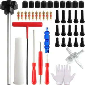 45 PCS Valve Stem Core Removal Replacement Tool Kit Including Tire Valve Removal Tool TR412 TR413 TR414 Snap-in Short Rubber Tire Valve Stem 4 Way Valve Core Remover