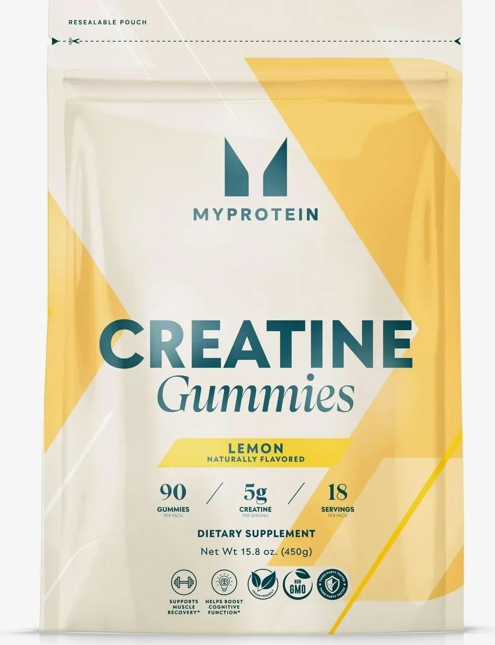 Myprotein Creatine Gummies, 5g Creatine Monohydrate per Serving, Lemon, 90 Count, 18 Servings, Chewable Post/Pre Workout Strength & Recovery Sports Nutrition Supplement, Vegan, Non-GMO