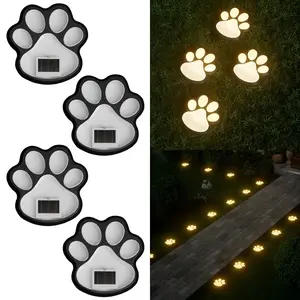 4-Piece Pet Theme Outdoor Decorative Lights, Solar LED Dog Paw Print Lamp, Auto On/off Function, Warm Light, Garden Path Room Decoration, Pathway Lights