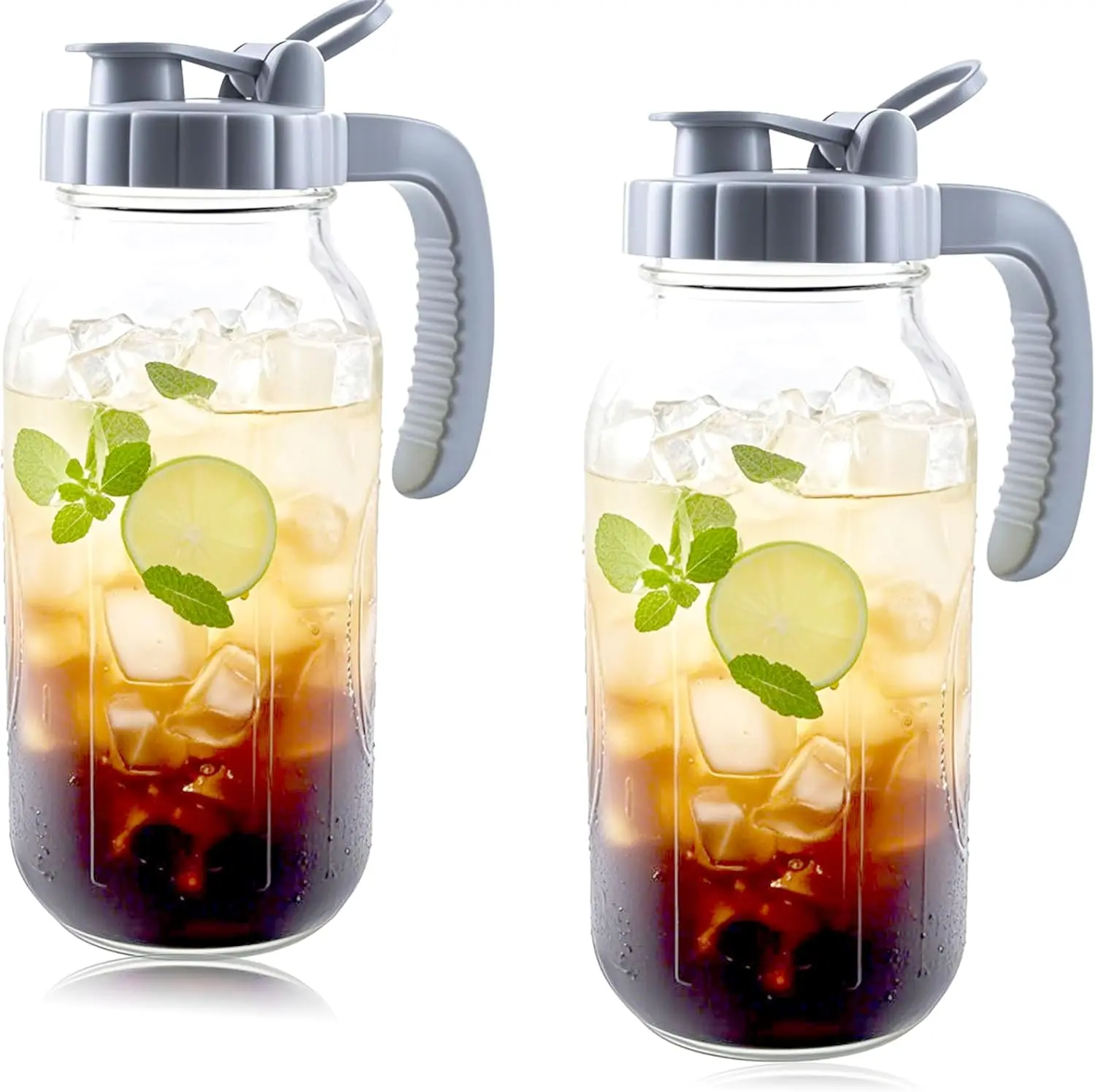 64 Oz Glass Mason Jar Water Pitcher With Lid Half Gallon Wide Mouth Sun  Pitchers 2 Quart Cold Brew Hot Water Jug Carafe For Coffee,Lemonade, Beverage,Milk,Juice Container For Refrigerator