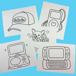 Y2K Coloring Print Pack- 5 Y2K themed Coloring Prints