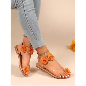 Women's Fashionable Floral Design Ankle Strap Sandals, Casual Comfortable Flat Sandals for Summer, Lightweight Non-slip Sandals for Beach Vacation, Walking Shoes